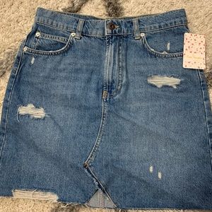 FREE PEOPLE Distressed Denim Skirt